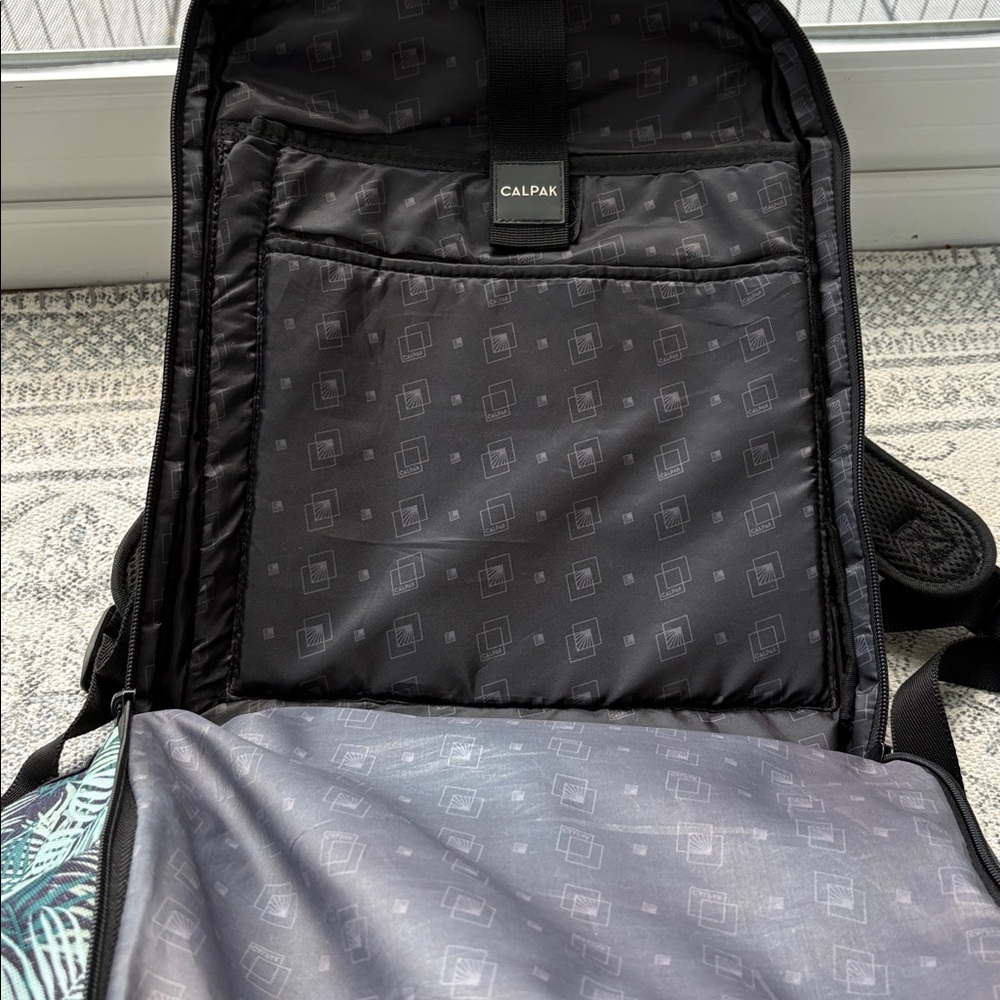 Calpak Leaf Pattern Backpack in Teal and Navy - Picture 9 of 10